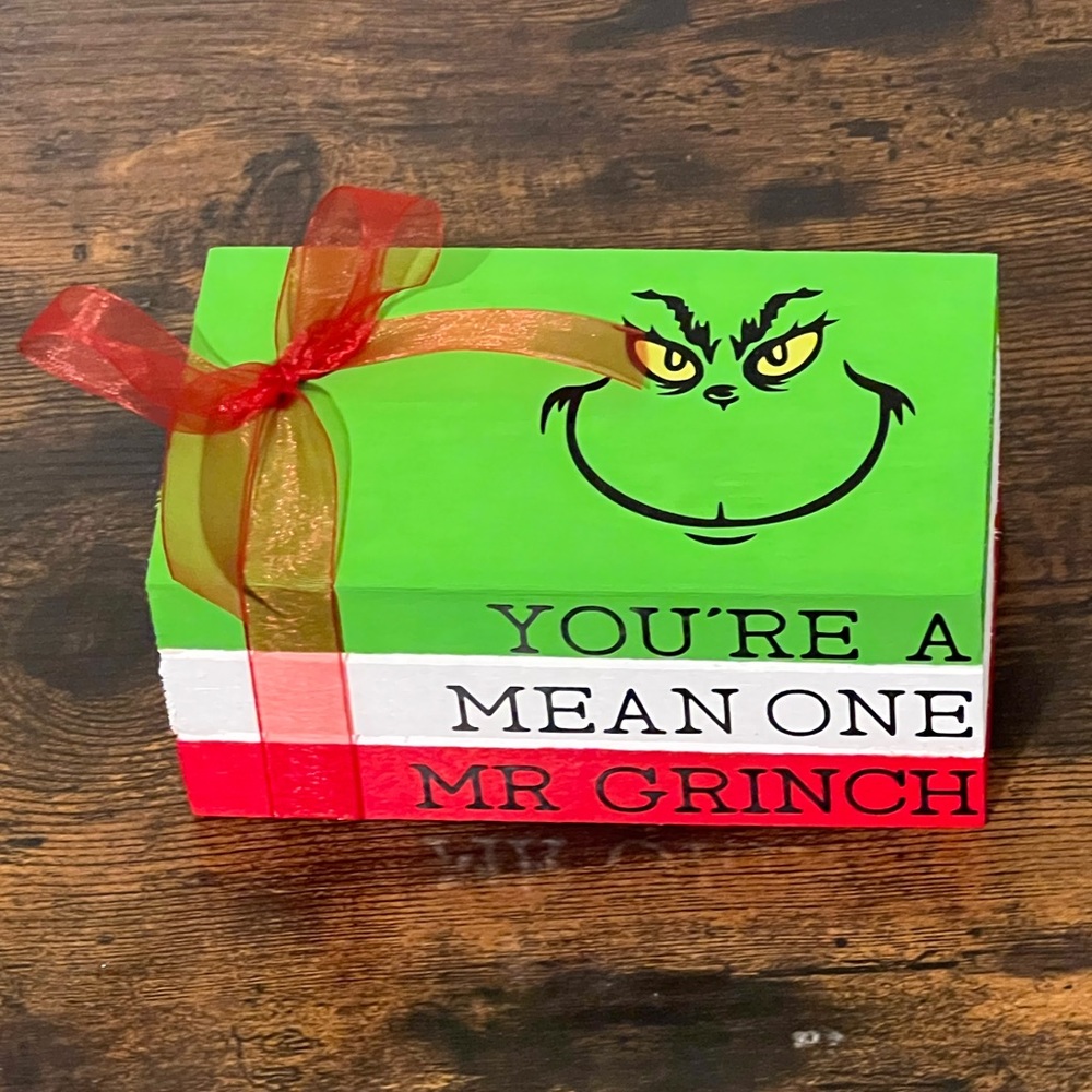 Handmade Christmas Dr. Seuss The Grinch Inspired Faux Book Stack